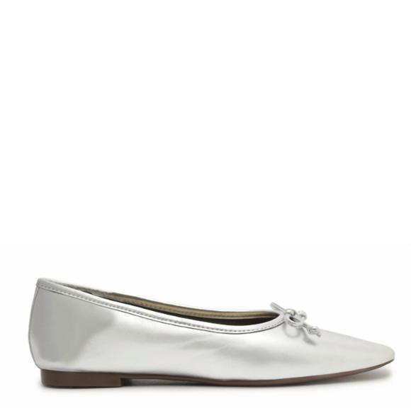 NEW SCHUTZ women's metallic leather ballet flat shoe in silver - Picture 2 of 4